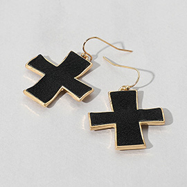 Faux Leather Cross Dangle Earrings