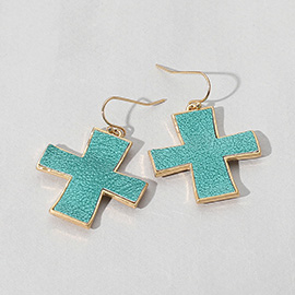 Faux Leather Cross Dangle Earrings