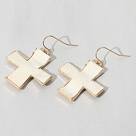 Faux Leather Cross Dangle Earrings
