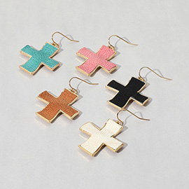 Faux Leather Cross Dangle Earrings