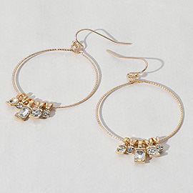 Stone Cluster Beaded Brushed Metal Wire Ring Dangle Earrings