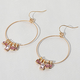 Stone Cluster Beaded Brushed Metal Wire Ring Dangle Earrings