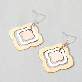 Geometric Quatrefoil Metal Plate Concentric Dangle Earrings