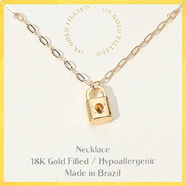 18K Gold Filled Hypoallergenic Lock Pendant Necklace