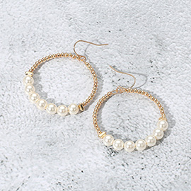Pearl Metal Ball Beaded Ring Dangle Earrings