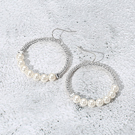 Pearl Metal Ball Beaded Ring Dangle Earrings