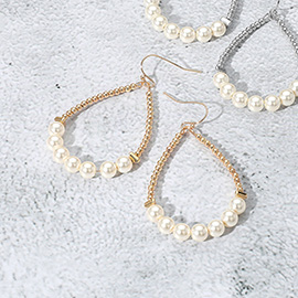 Pearl Metal Ball Beaded Teardrop Dangle Earrings