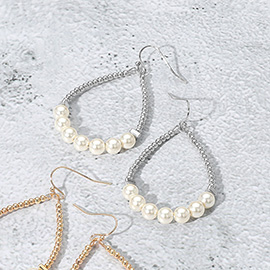 Pearl Metal Ball Beaded Teardrop Dangle Earrings