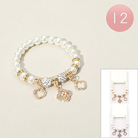 12PCS - Quatrefoil Charm Pearl Beaded Stretch Bracelets