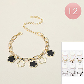 12PCS - Flower Charm Station Paperclip Chain Bracelets