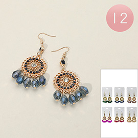12Pairs - Stone Embellished Dream Catcher Dangle Earrings