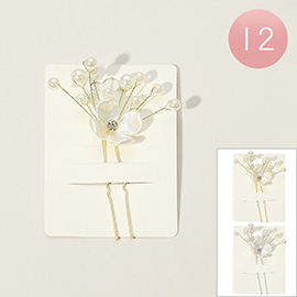 12PCS - Pearl Flower Faceted Beads Branch Hair Comb Pins