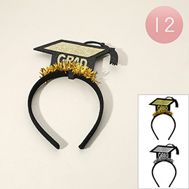 12PCS - Glittered GRAD Message Tinsel Graduation Hat Headbands