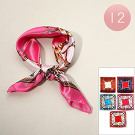 12PCS - Abstract Patterned Square Silk Feel Scarves