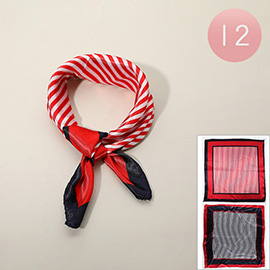 12PCS - Striped Patterned Square Silk Feel Scarves