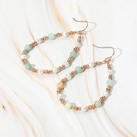 Natural Stone Pearl Metal Ball Beaded Teardrop Dangle Earrings