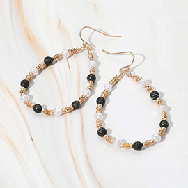 Natural Stone Pearl Metal Ball Beaded Teardrop Dangle Earrings
