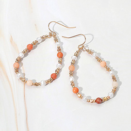 Natural Stone Pearl Metal Ball Beaded Teardrop Dangle Earrings