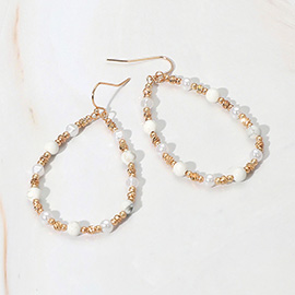 Natural Stone Pearl Metal Ball Beaded Teardrop Dangle Earrings