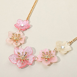 Sparkled Resin Flower Link Necklace