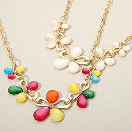 Sparkled Resin Flower Link Necklace