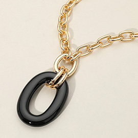 Celluloid Acetate Oval Ring Pendant Chunky Chain Necklace