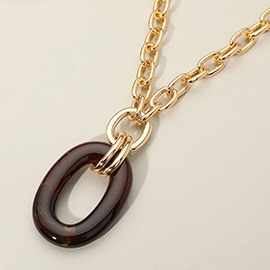 Celluloid Acetate Oval Ring Pendant Chunky Chain Necklace