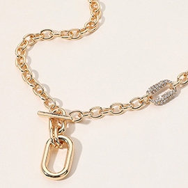 Stone Paved Oval Pointed Toggle Necklace