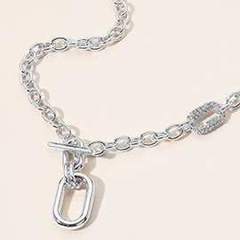 Stone Paved Oval Pointed Toggle Necklace