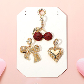3PCS - Cherry Bow Heart Charm Set