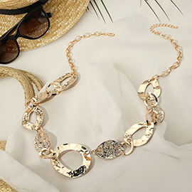 Textured Metal Link Chain Statement Long Necklace