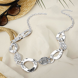 Textured Metal Link Chain Statement Long Necklace