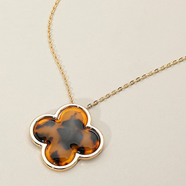 Celluloid Acetate Quatrefoil Pendant Long Necklace