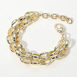 14K Gold Plated Oval Link Chain Layered Bracelet