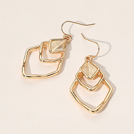 Hammered Geometric Metal Layered Dangle Earrings