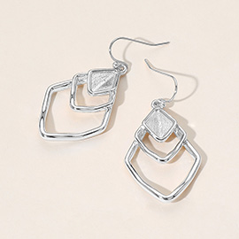 Hammered Geometric Metal Layered Dangle Earrings