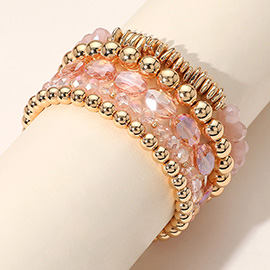 5PCS - Metal Ball Faceted Beaded Stretch Multi Layered Bracelets