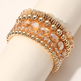 5PCS - Metal Ball Faceted Beaded Stretch Multi Layered Bracelets