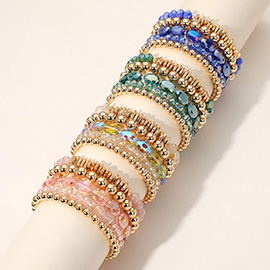 5PCS - Metal Ball Faceted Beaded Stretch Multi Layered Bracelets