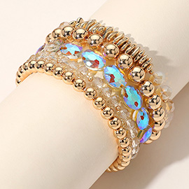 5PCS - Metal Ball Faceted Beaded Stretch Multi Layered Bracelets