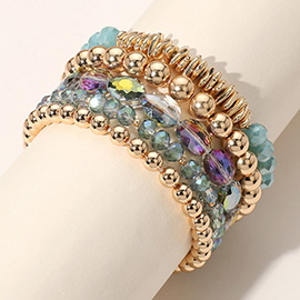 5PCS - Metal Ball Faceted Beaded Stretch Multi Layered Bracelets
