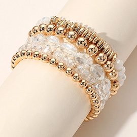 5PCS - Metal Ball Faceted Beaded Stretch Multi Layered Bracelets