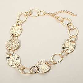 Chunky Textured Metal Medal Link Necklace