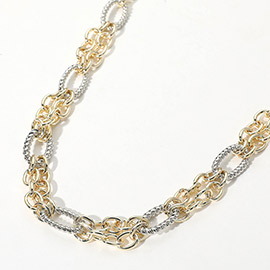 14K Gold Plated Two Tone Multi Link Chain Necklace