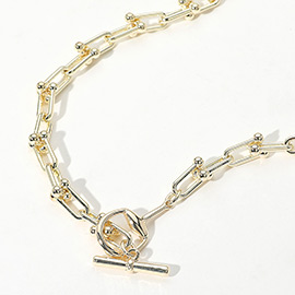 14K Gold Plated Hardware Chain Toggle Necklace