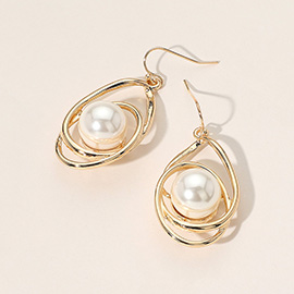 Pearl Pointed Twisted Open Teardrop Dangle Earrings