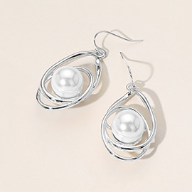 Pearl Pointed Twisted Open Teardrop Dangle Earrings