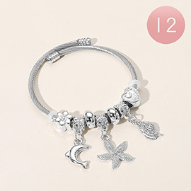 12PCS - Stainless Steel Dolphin Starfish Shell Beaded Adjustable Bracelets