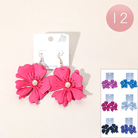 12Pairs - Pearl Pointed Flower Dangle Earrings