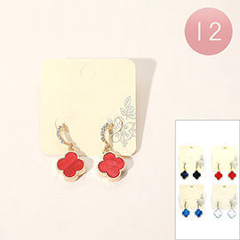 12Pairs - Quatrefoil Stone Dangle Earrings
